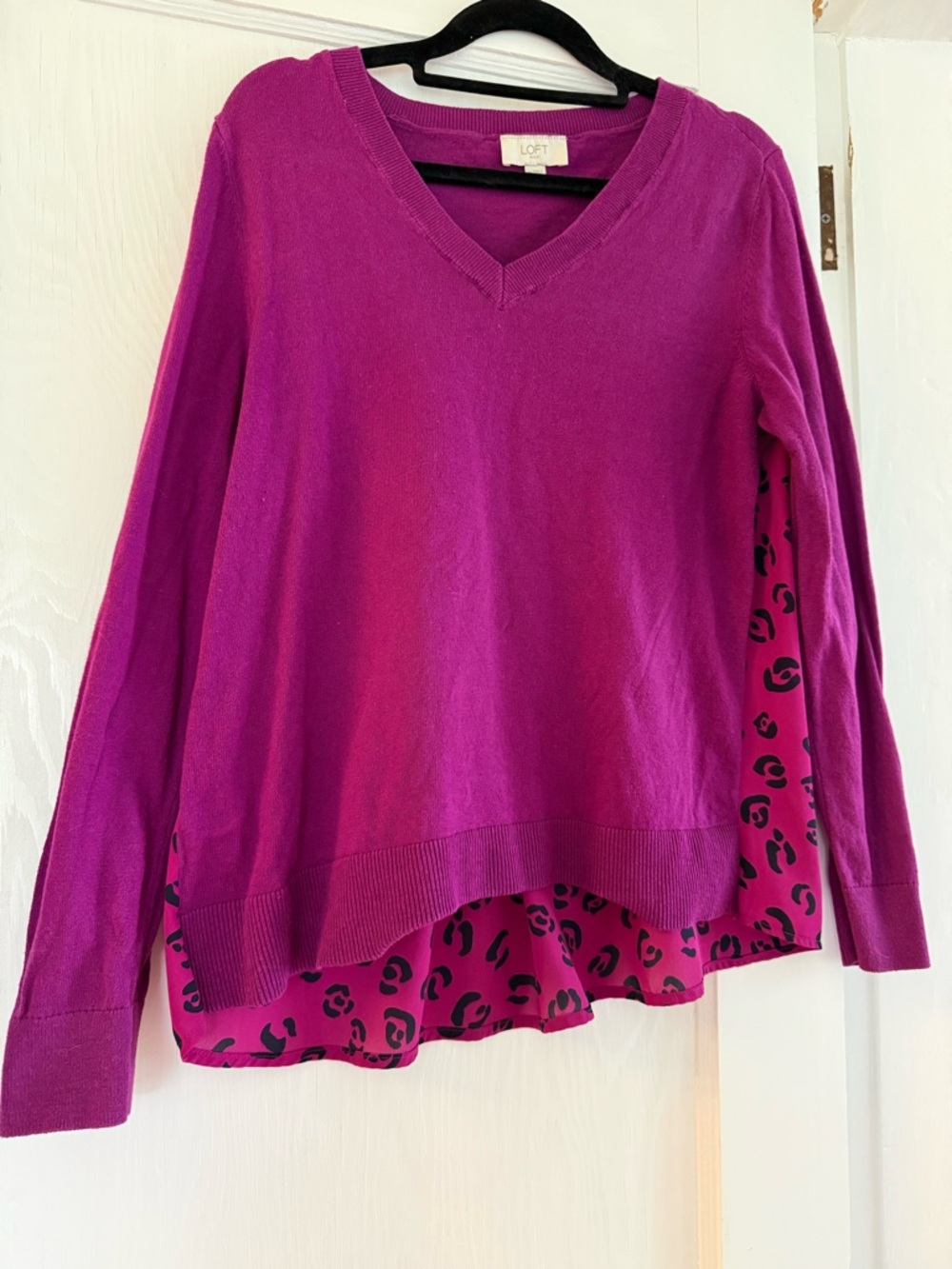 LOFT Bright Fuchsia V-Neck Pullover Sweater